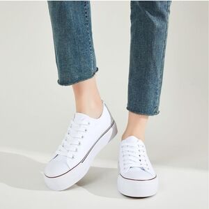 Womens White Platform Sneakers Low Top 8